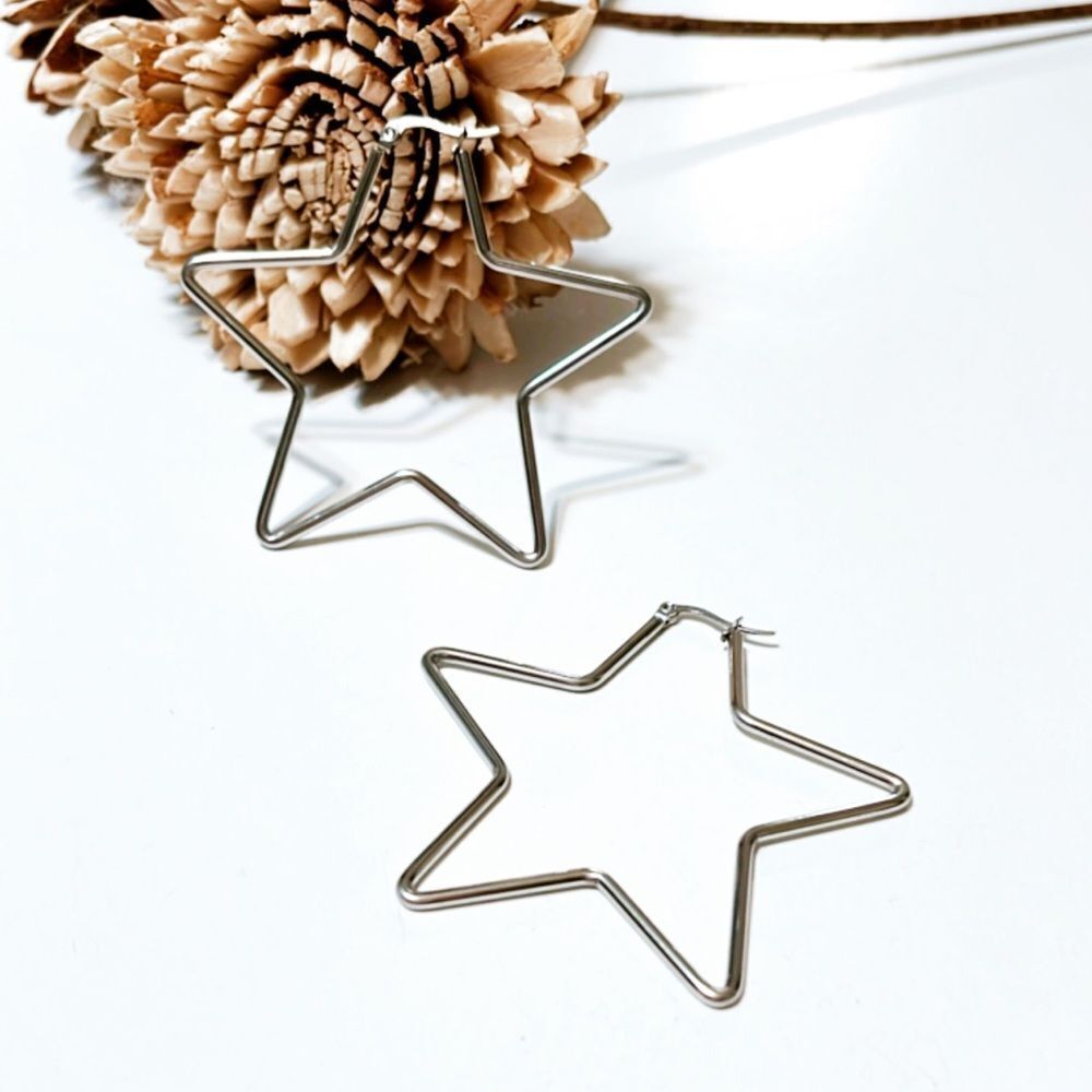 Anthropologie Silver Wire Star Hoop Earrings M258
